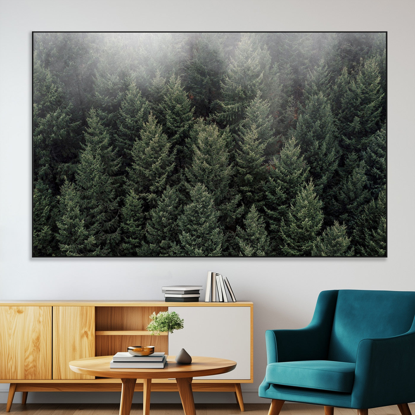 SEG-FC-51X34_Oversize - Dense Evergreen Forest Misty Morning Fog Pine Trees Woodland Nature Landscape Calm Peaceful Scenic