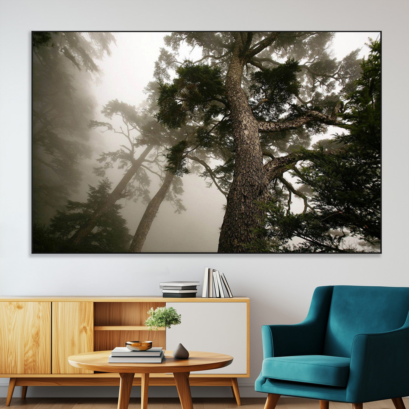 SEG-FC-51X34_Oversize - Misty Forest Tall Trees Foggy Atmosphere Nature Serenity Calm Wooded Landscape Tranquil Scene