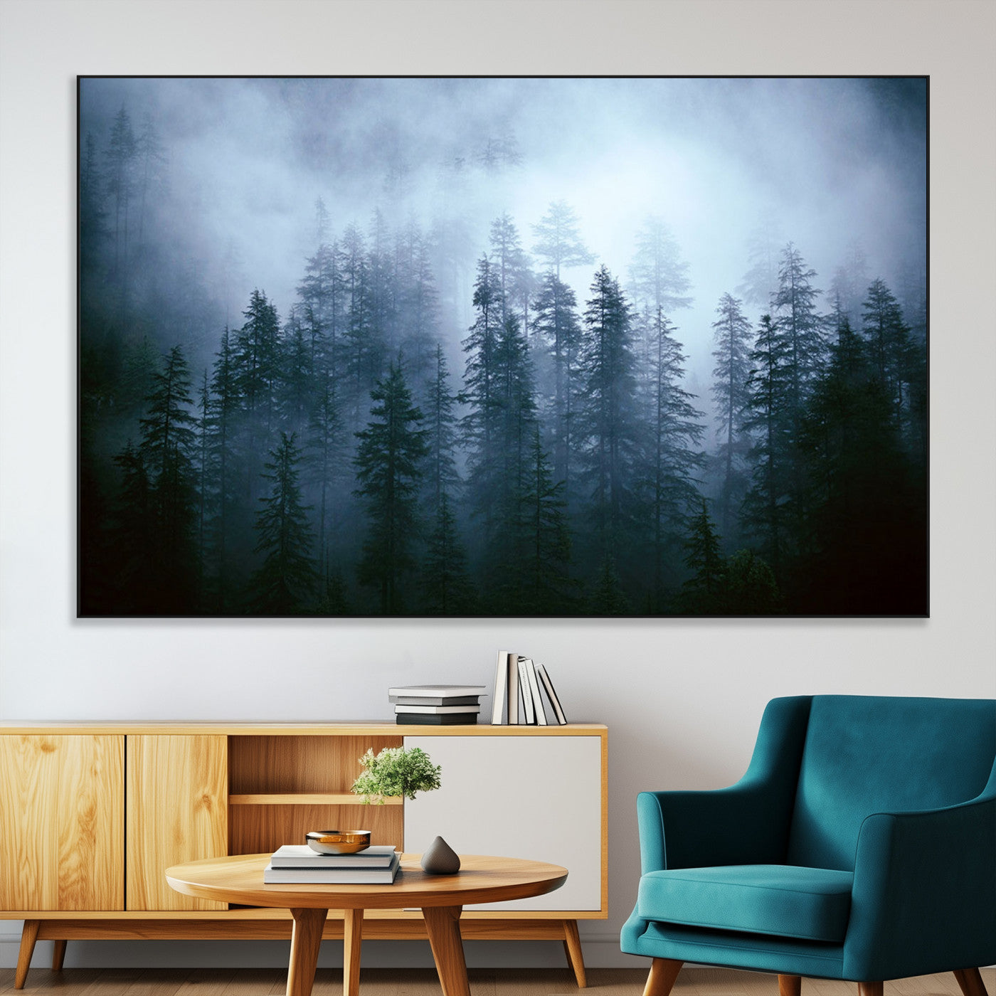 SEG-FC-51X34_Oversize - Foggy Evergreen Pines Mist Forest Blue Haze Moody Atmospheric Wilderness Nature Trees Scenic