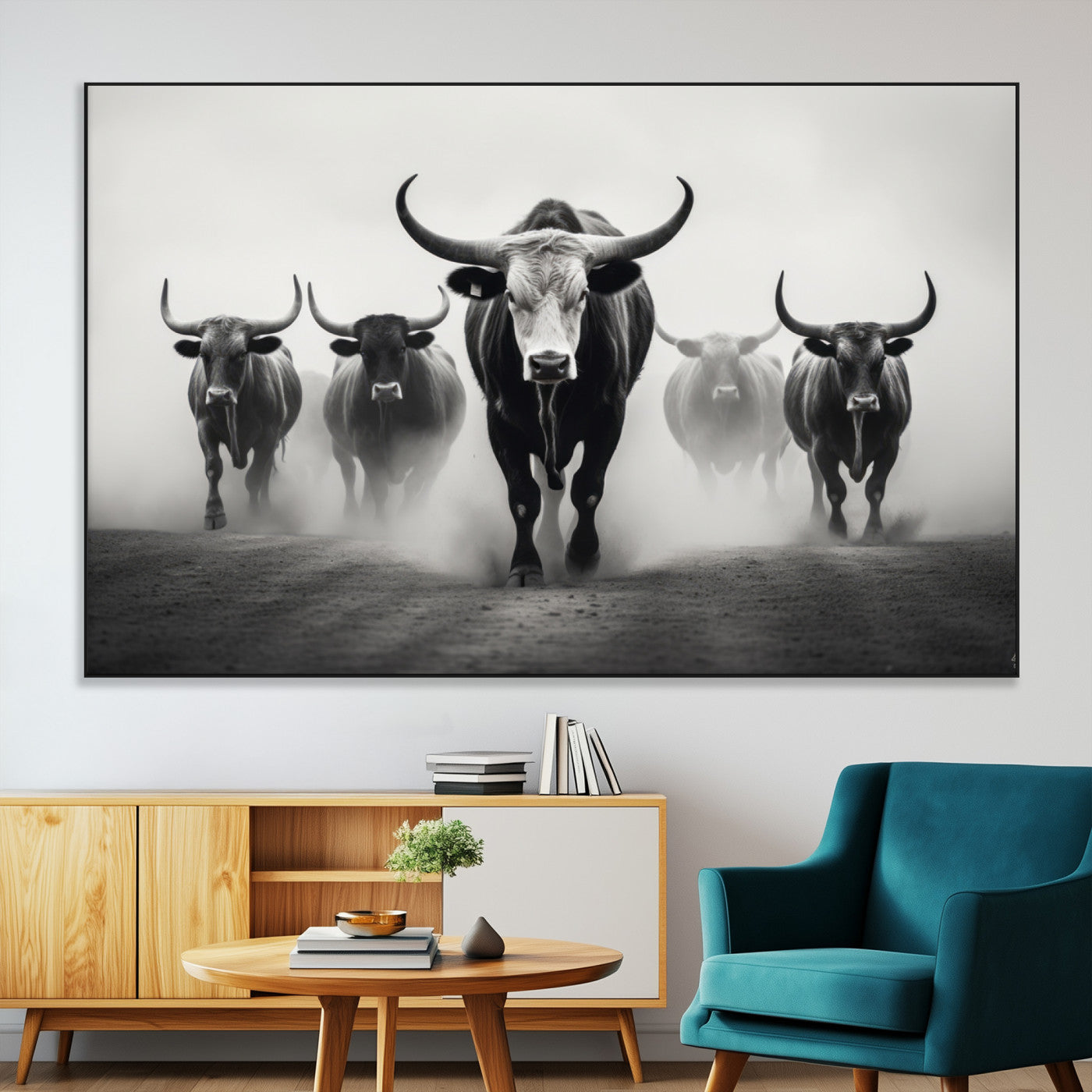 N34534C-SEG-FC-51X34_Oversize - Texas Bighorn Cow Hern Wall Art Canvas Print, Longhorn Cow Large Wall Art