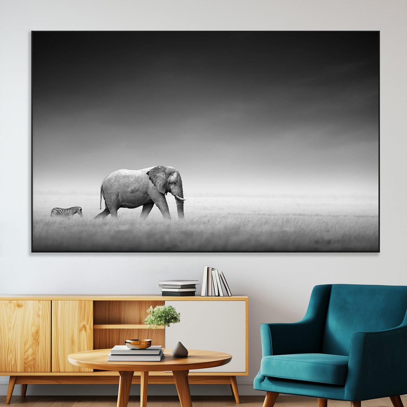 SEG-FC-51X34_Oversize - Elephand and Zebra Wall Art Canvas Print, Modern Artwork