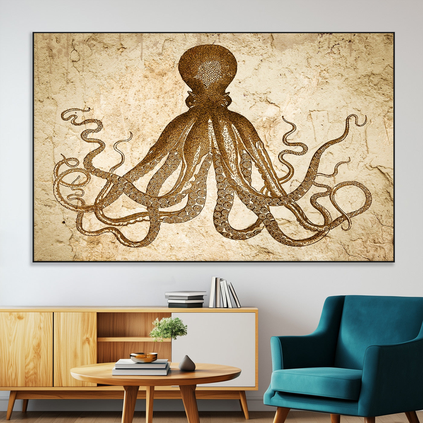 SEG-FC-51X34_Oversize - Sepia Octopus Wall Art Abstract Animal Canvas Print