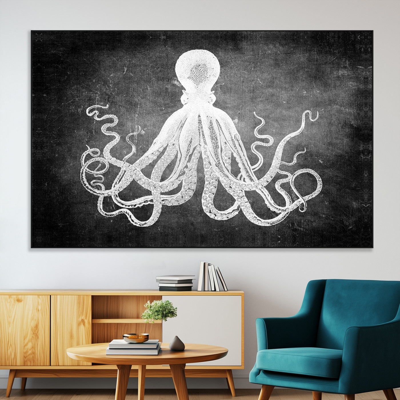 SEG-FC-51X34_Oversize - Black White Octopus Wall Art Canvas Print