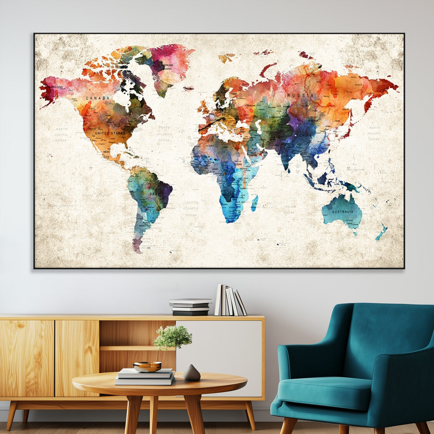 SEG-FC-51X34_Oversize - Push Pin World Map Canvas Print – Framed Wall Art for Couples to Track Their Travels – Anniversary