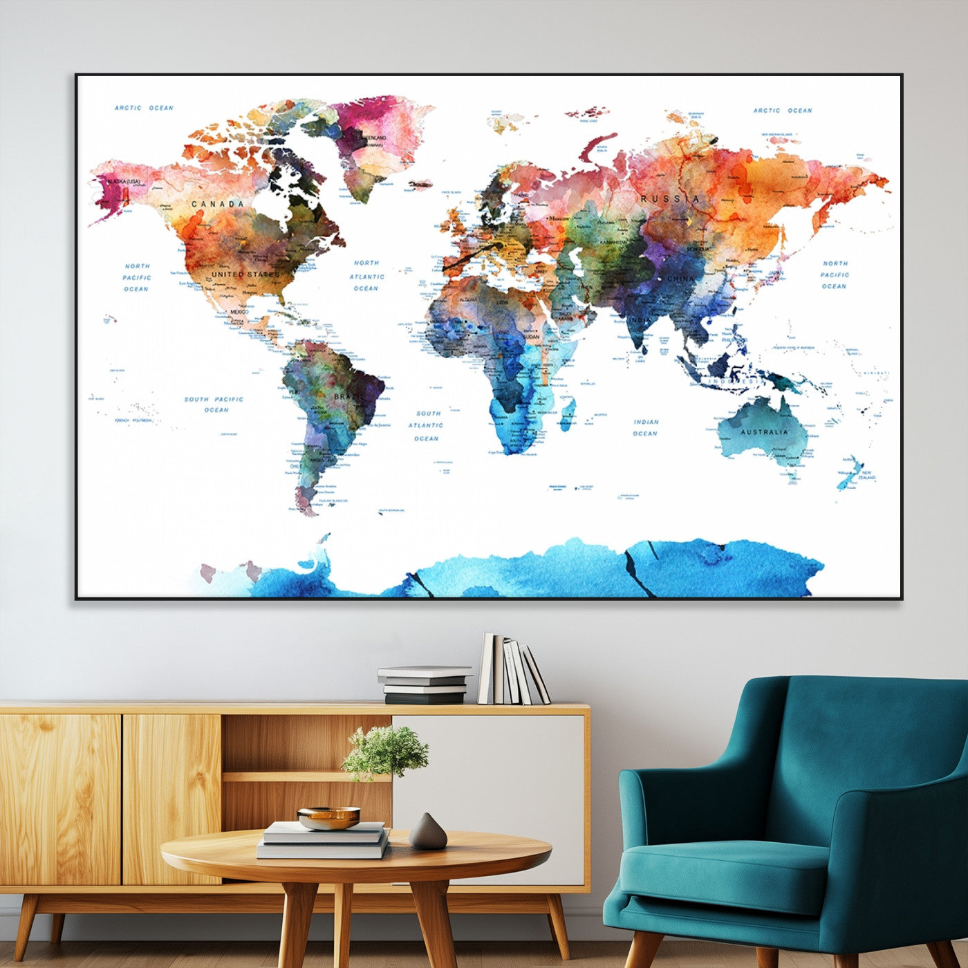 SEG-FC-51X34_Oversize - Push Pin World Map Canvas Print – Framed Wall Art for Couples to Track Their Travels – Anniversary