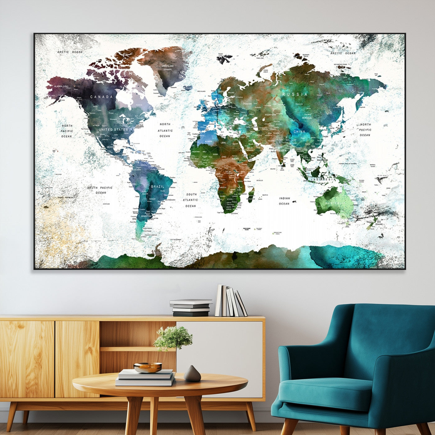 SEG-FC-51X34_Oversize - Push Pin World Map Canvas Print – Framed Wall Art for Couples to Track Their Travels – Anniversary