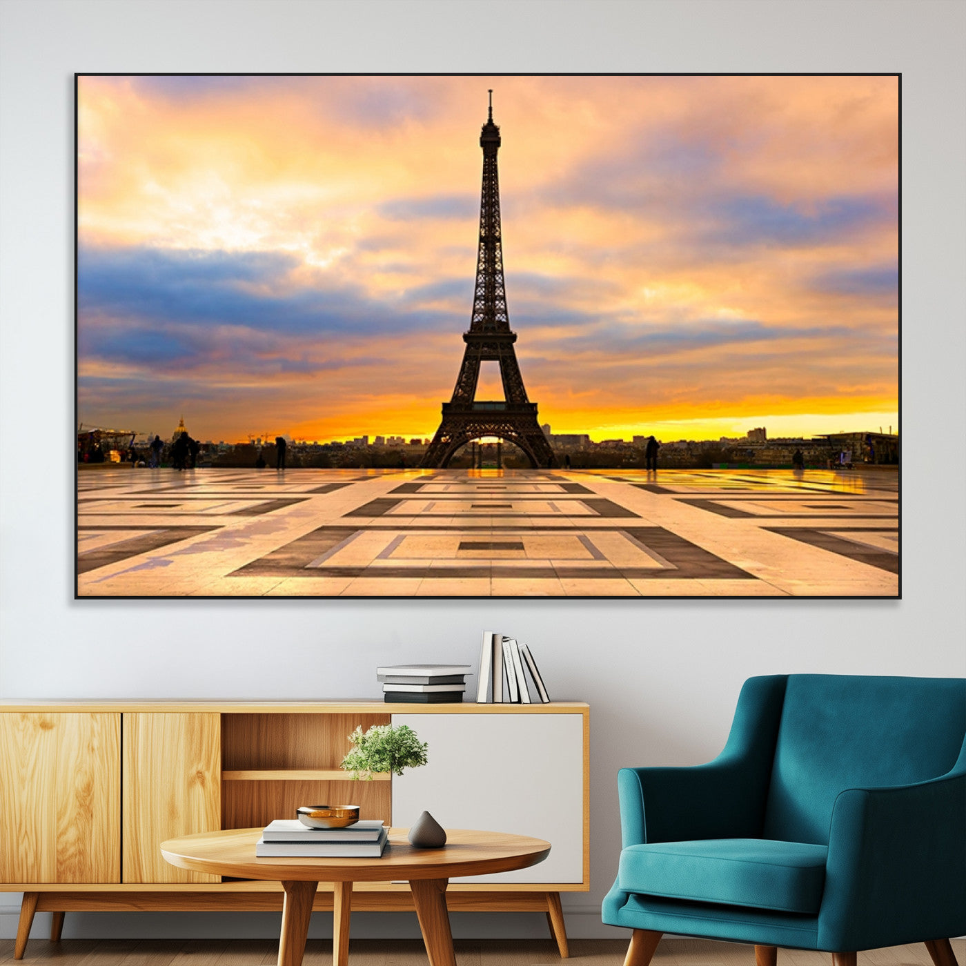 SEG-FC-51X34_Oversize - Paris Eiffel Tower Sunset Canvas Wall Art Print - Iconic Landmark Decor with Vibrant Colors
