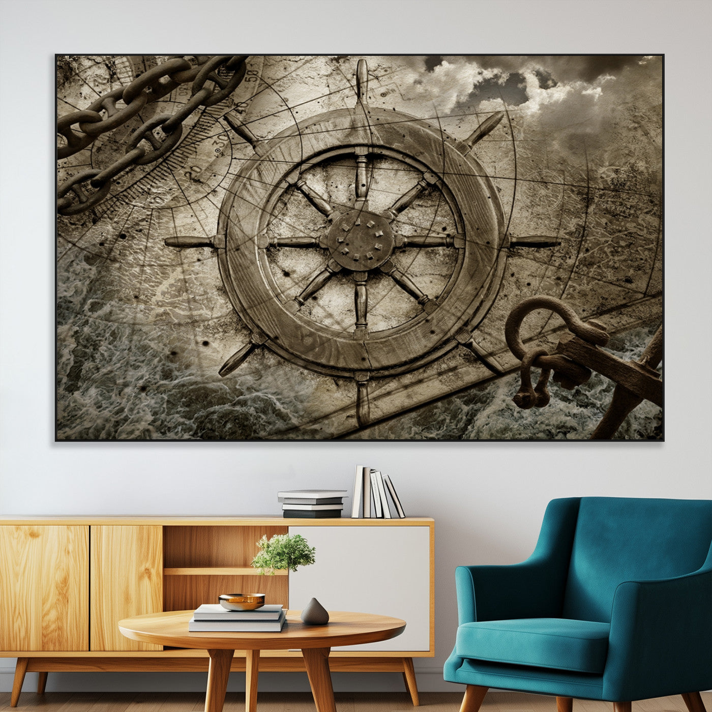 SEG-FC-51X34_Oversize - Wooden Ship Wheel Canvas Print, Multi Panel Canvas Wall Art Print