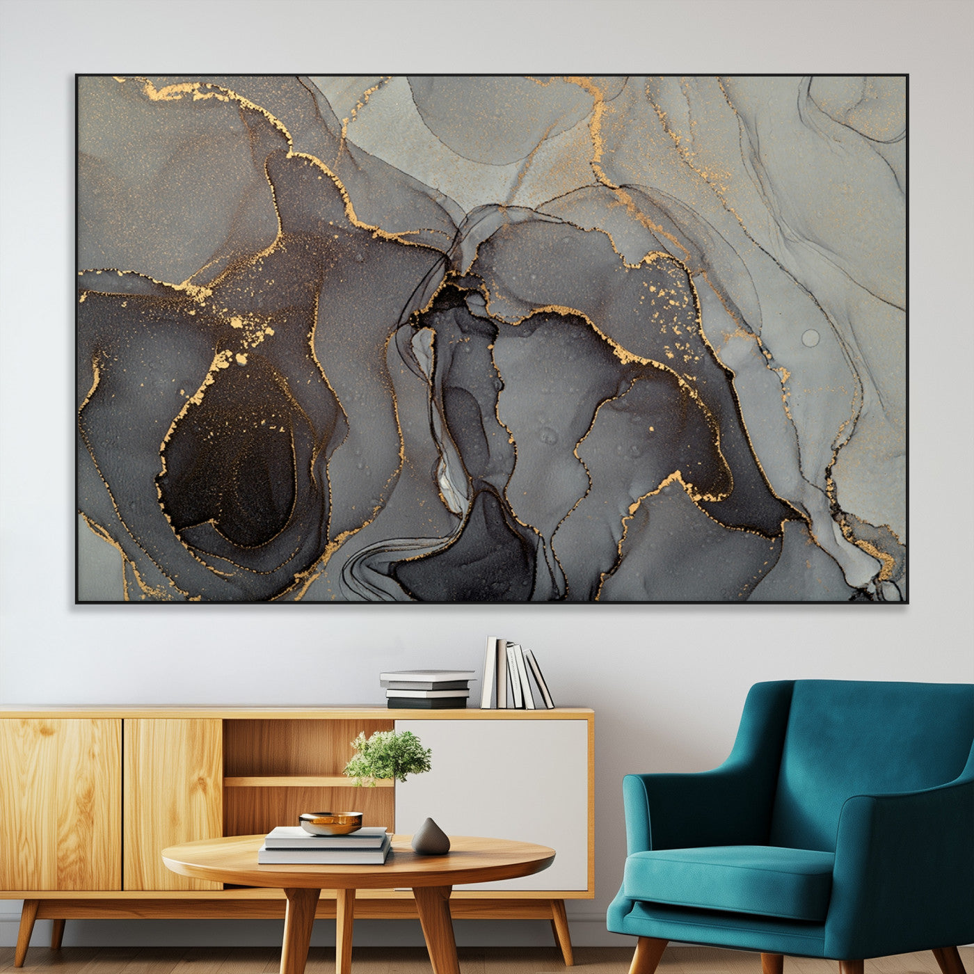 SEG-FC-51X34_Oversize - Gray Marble Fluid Effect Wall Art Abstract Canvas Wall Art Print