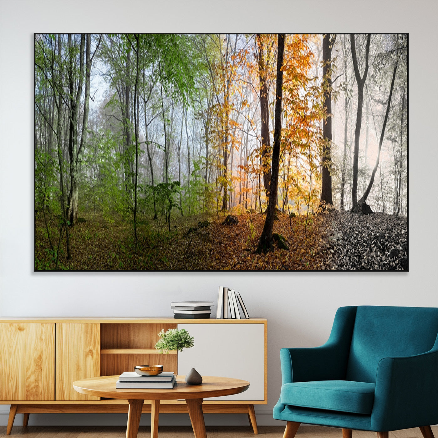 SEG-FC-51X34_Oversize - Four Seasons Wall Art Forest Canvas Print – Triptych Seasonal Nature Print – Landscape Decor for