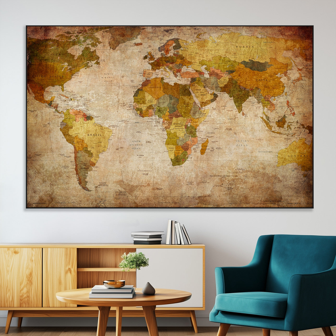 SEG-FC-51X34_Oversize - Push Pin World Map Canvas Print – Framed Wall Art for Couples to Track Their Travels – Anniversary