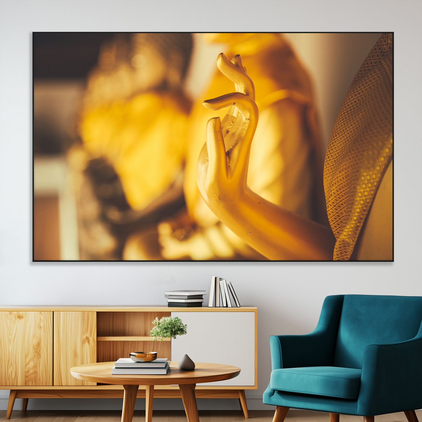 -Gold Buddha Statue Hands Wall Art Canvas Print
