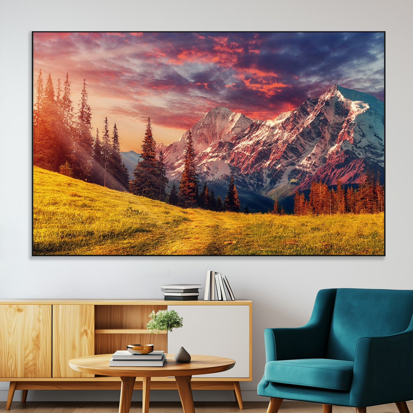SEG-FC-51X34_Oversize - Mountain and Daylight Red Sunset Wall Art Canvas Print