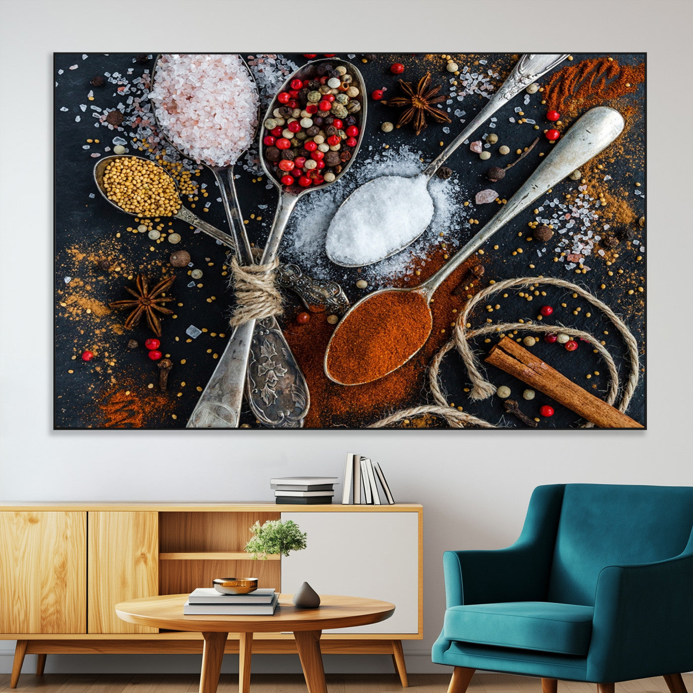 SEG-FC-51X34_Oversize - Spices and Seasonings Canvas Wall Art – Colorful Triptych Kitchen Decor – Culinary Art for Dining