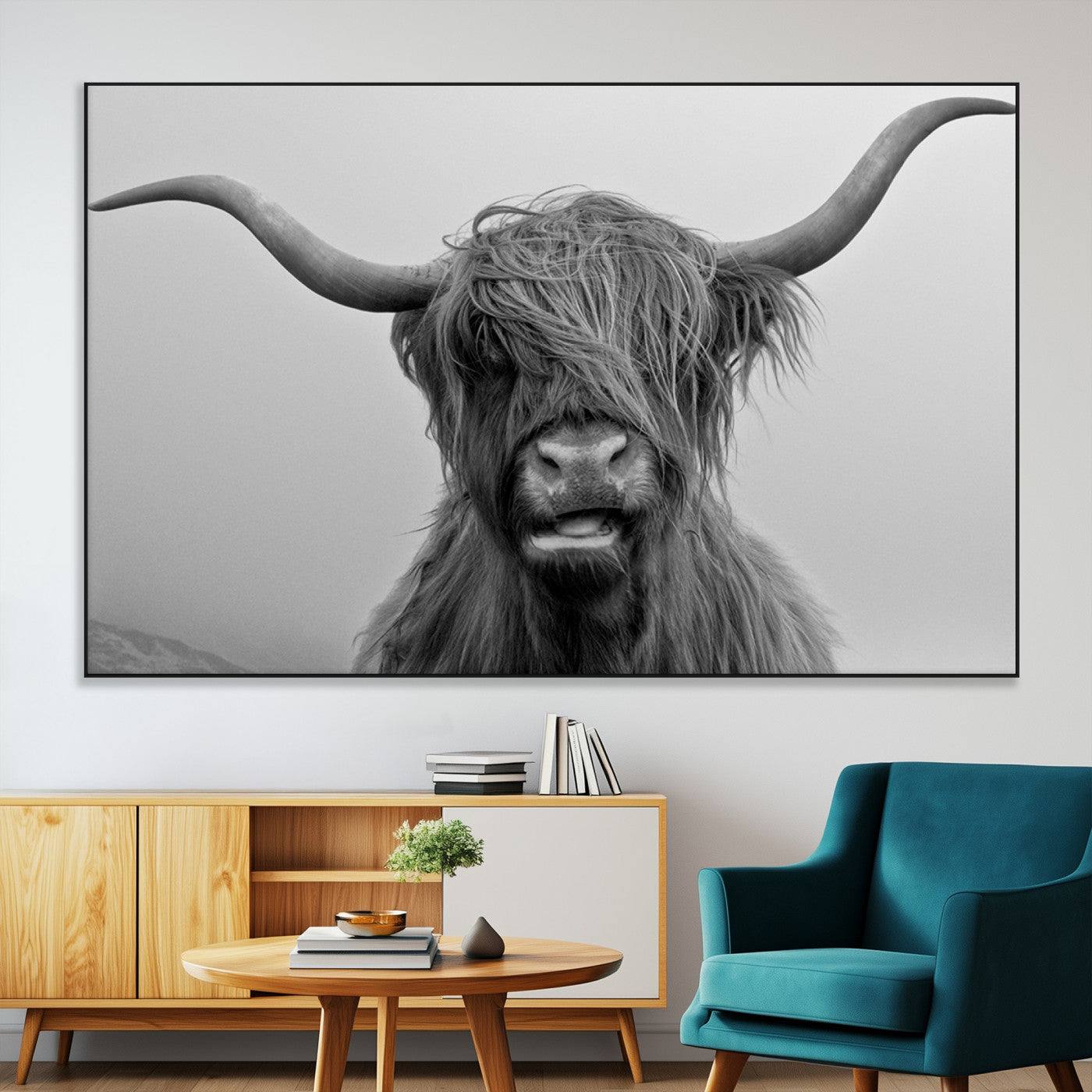 SEG-FC-51X34_Oversize - Texas Cow Wall Art Canvas, Texas Longhorn Cattle Canvas Print