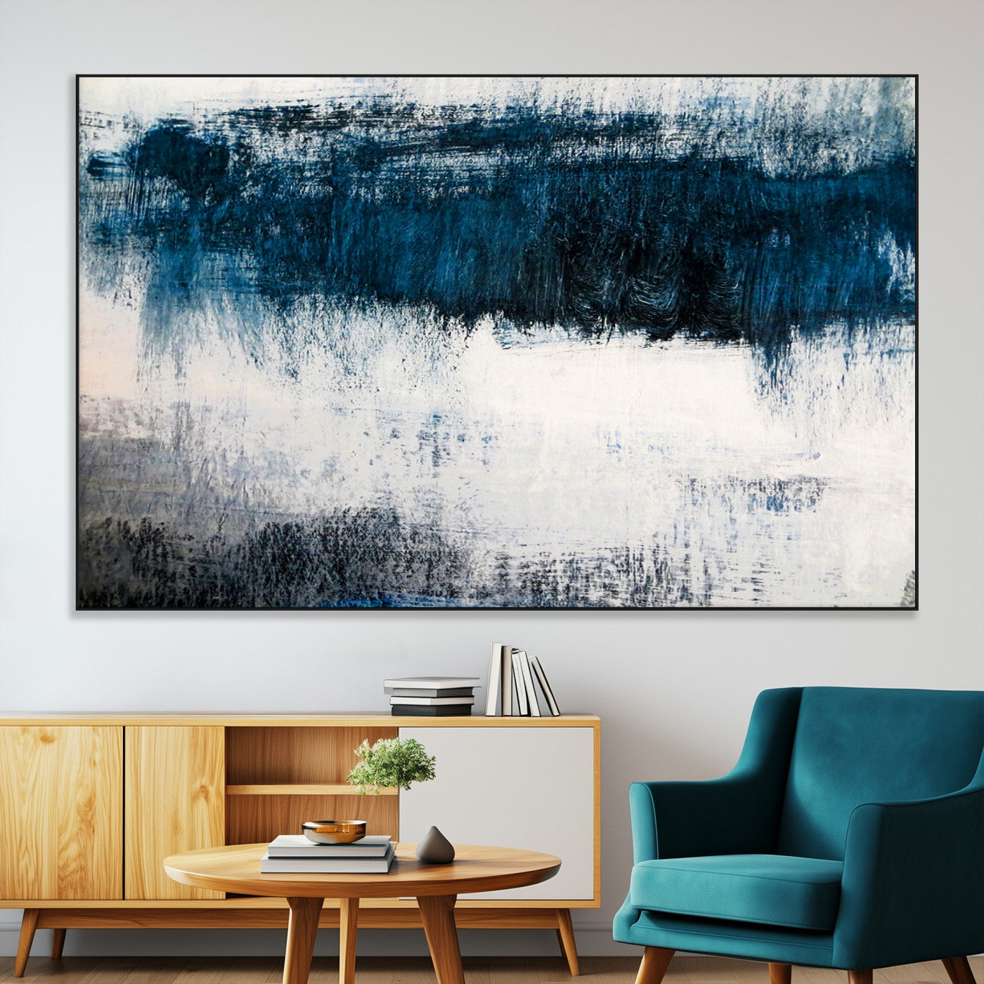 SEG-FC-51X34_Oversize - Abstract Blue and White Canvas Art | Large Wall Art for Modern Living Room Decor | Minimalist