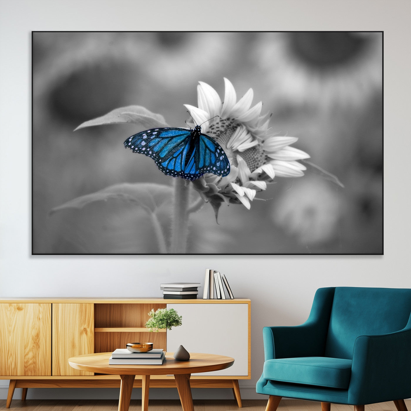 SEG-FC-51X34_Oversize - Blue Butterfly Black and White Canvas Wall Art