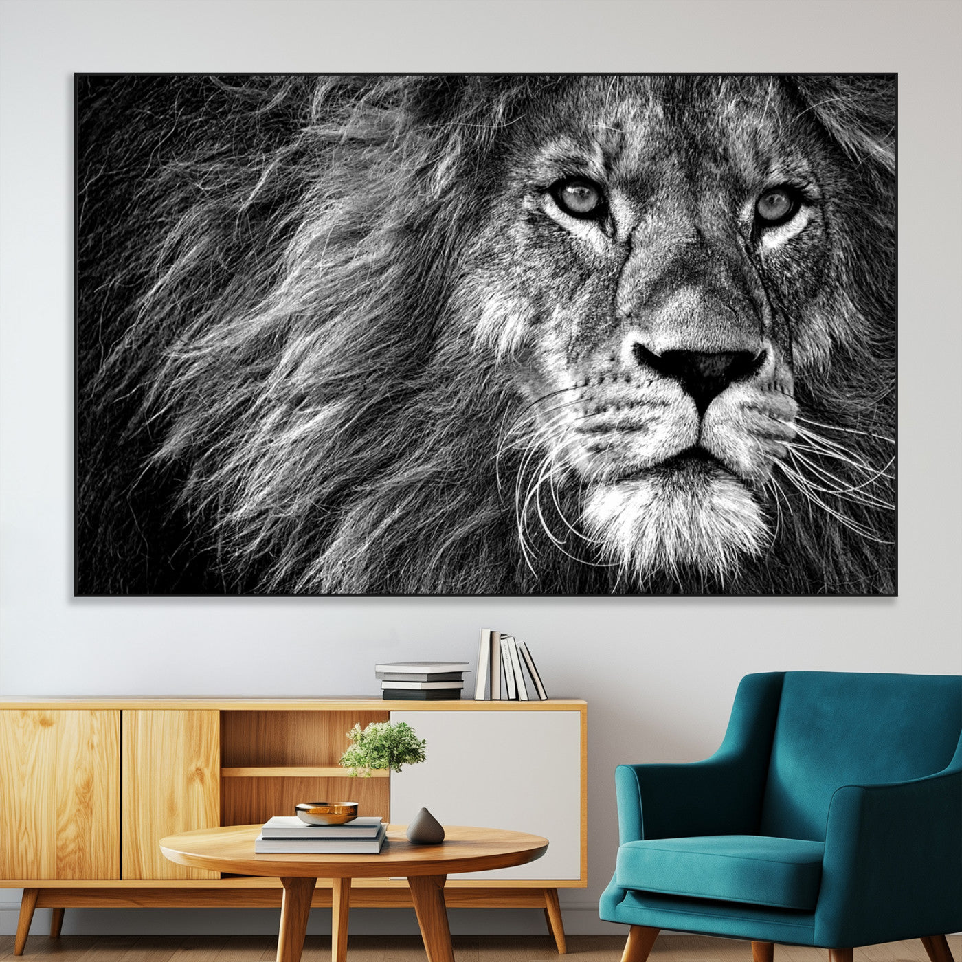 SEG-FC-51X34_Oversize - Black and White Lion Canvas Wall Art Print