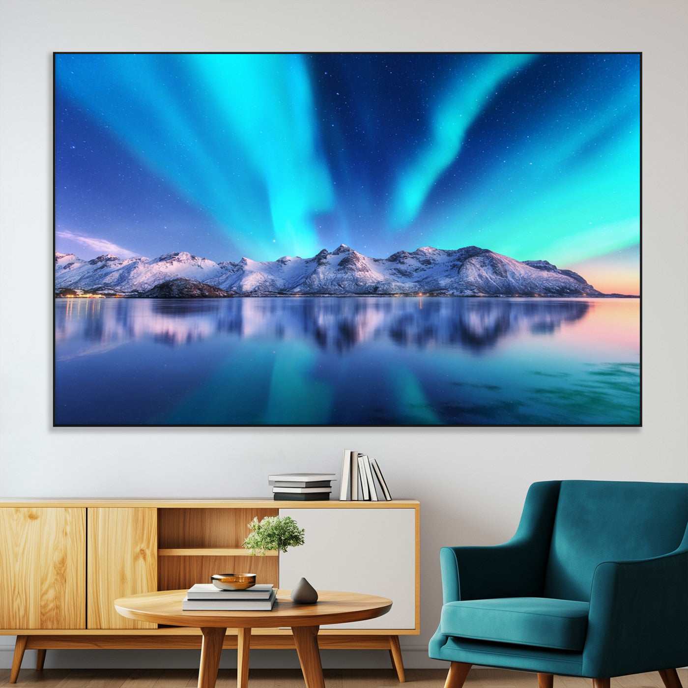 SEG-FC-51X34_Oversize - Northern Lights above Mountain Wall Art, Northern Lights Wall Art Canvas Print