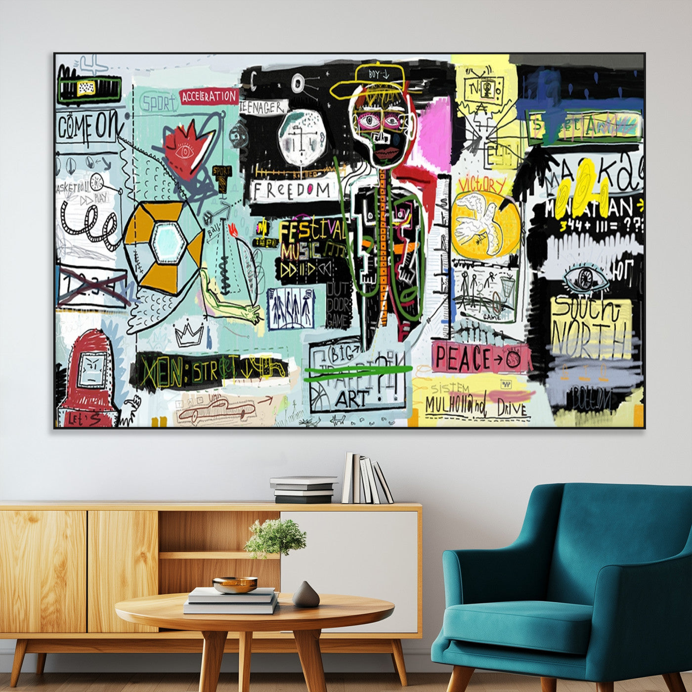 SEG-FC-51X34_Oversize - Abstract Graffiti Canvas Street Art-Inspired Graffiti Triptych Canvas – Modern Abstract Wall Art for