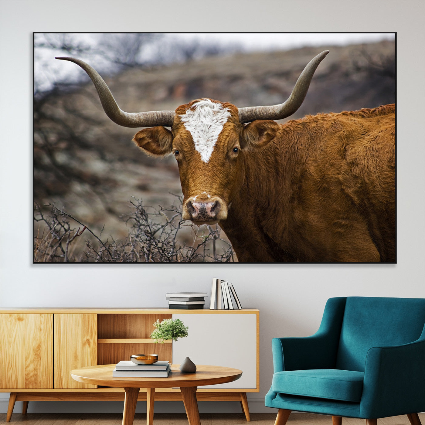 SEG-FC-51X34_Oversize - Texas Longhorn Canvas Wall Art - Longhorn Steer Canvas Wall Art Print- Rustic Western Animal Print,