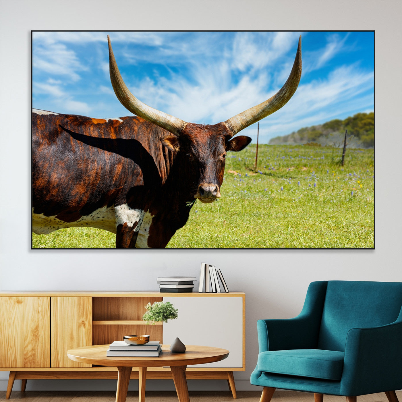 SEG-FC-51X34_Oversize - Longhorn and Cow Wall Art, Country Cow Wall Decor Canvas Print