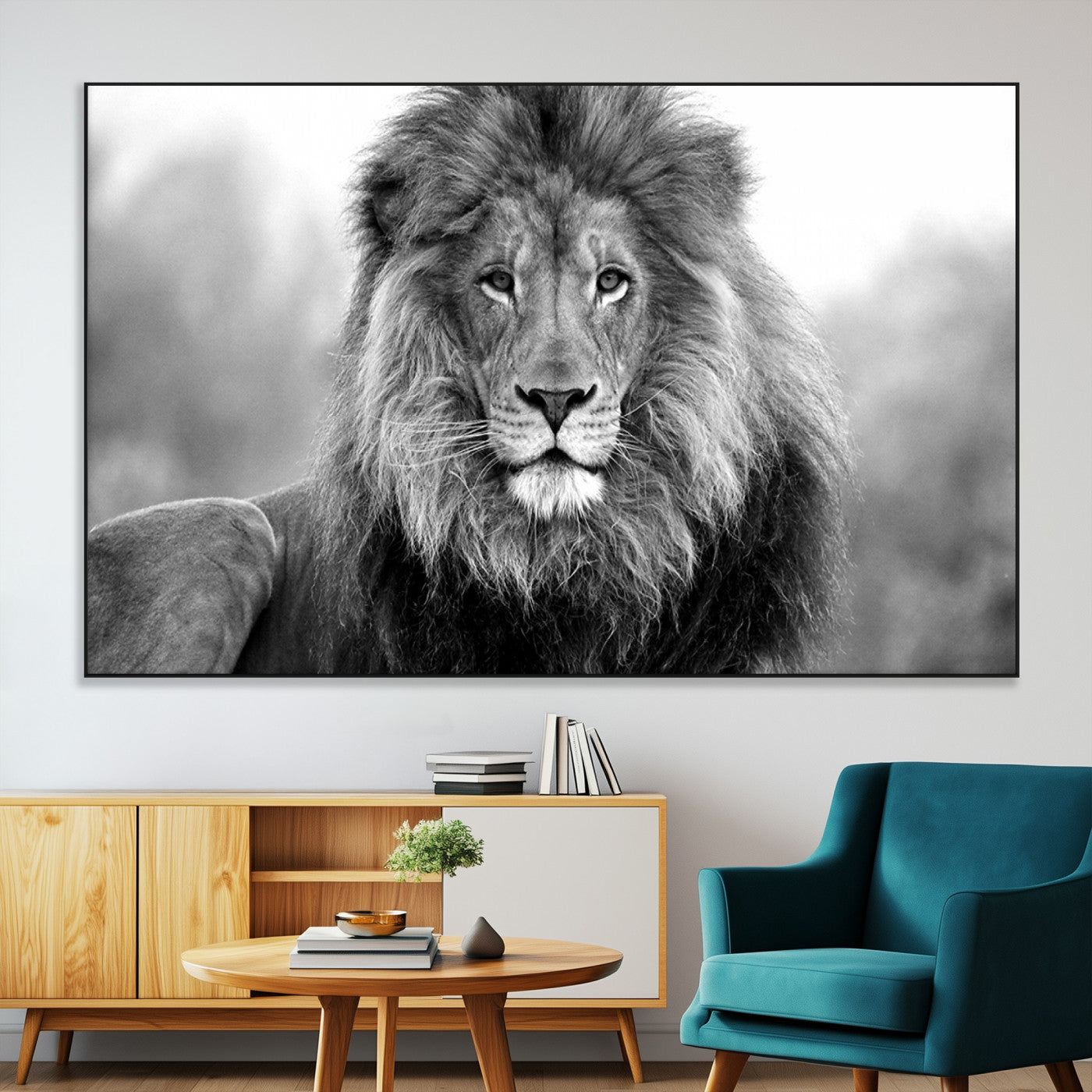 SEG-FC-51X34_Oversize - Black and White Lion Canvas Wall Art Animal Print