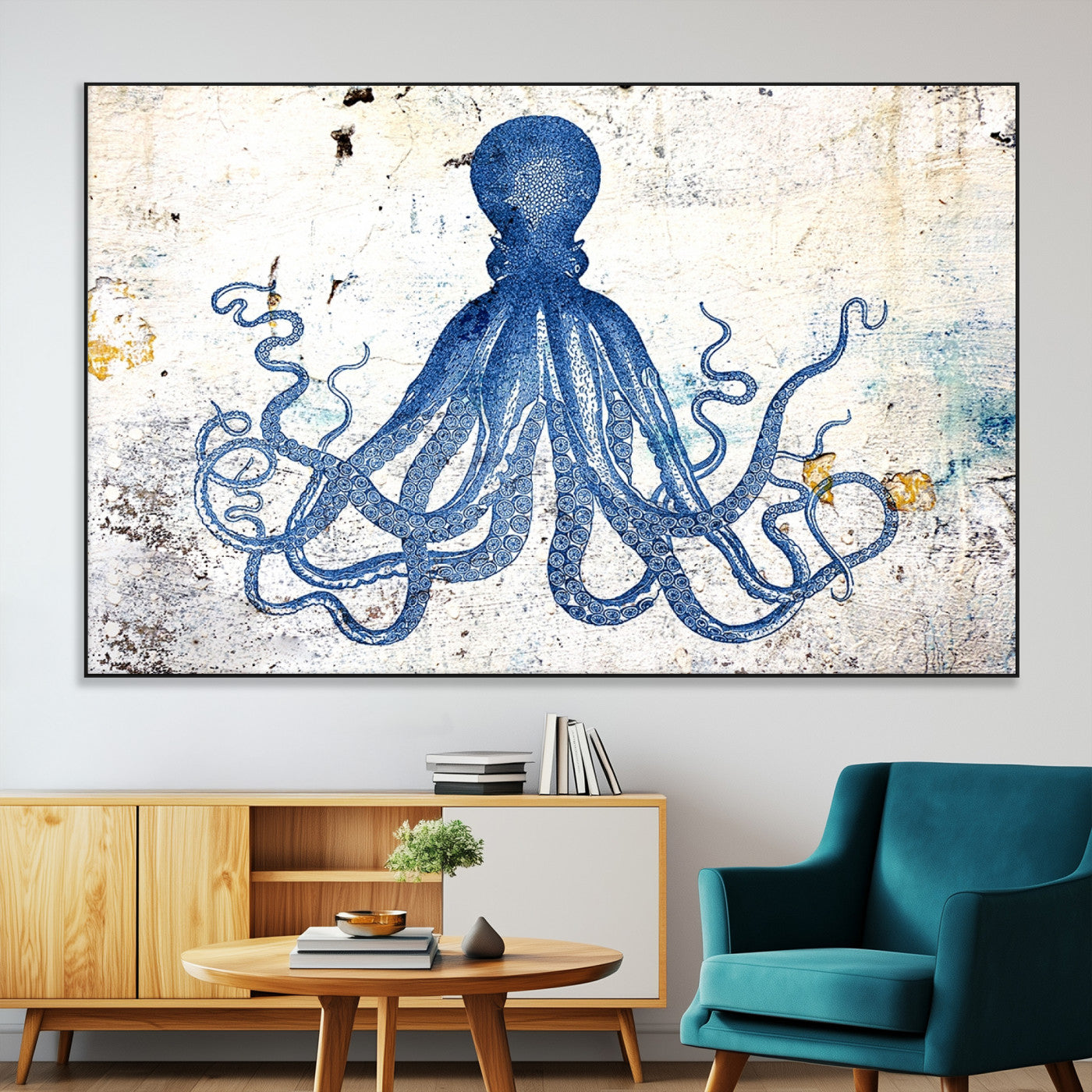 SEG-FC-51X34_Oversize - Octopus Canvas Wall Art | Coastal Marine Life Artwork for Living Room, Bedroom, or Office |