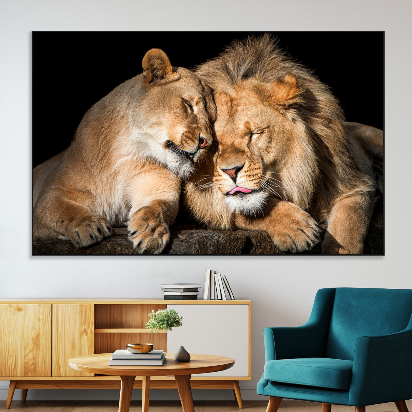 SEG-FC-51X34_Oversize - Lion and Lioness Wall Art Print Canvas | 3-Panel African Wildlife Canvas Print | Animal-Themed Art