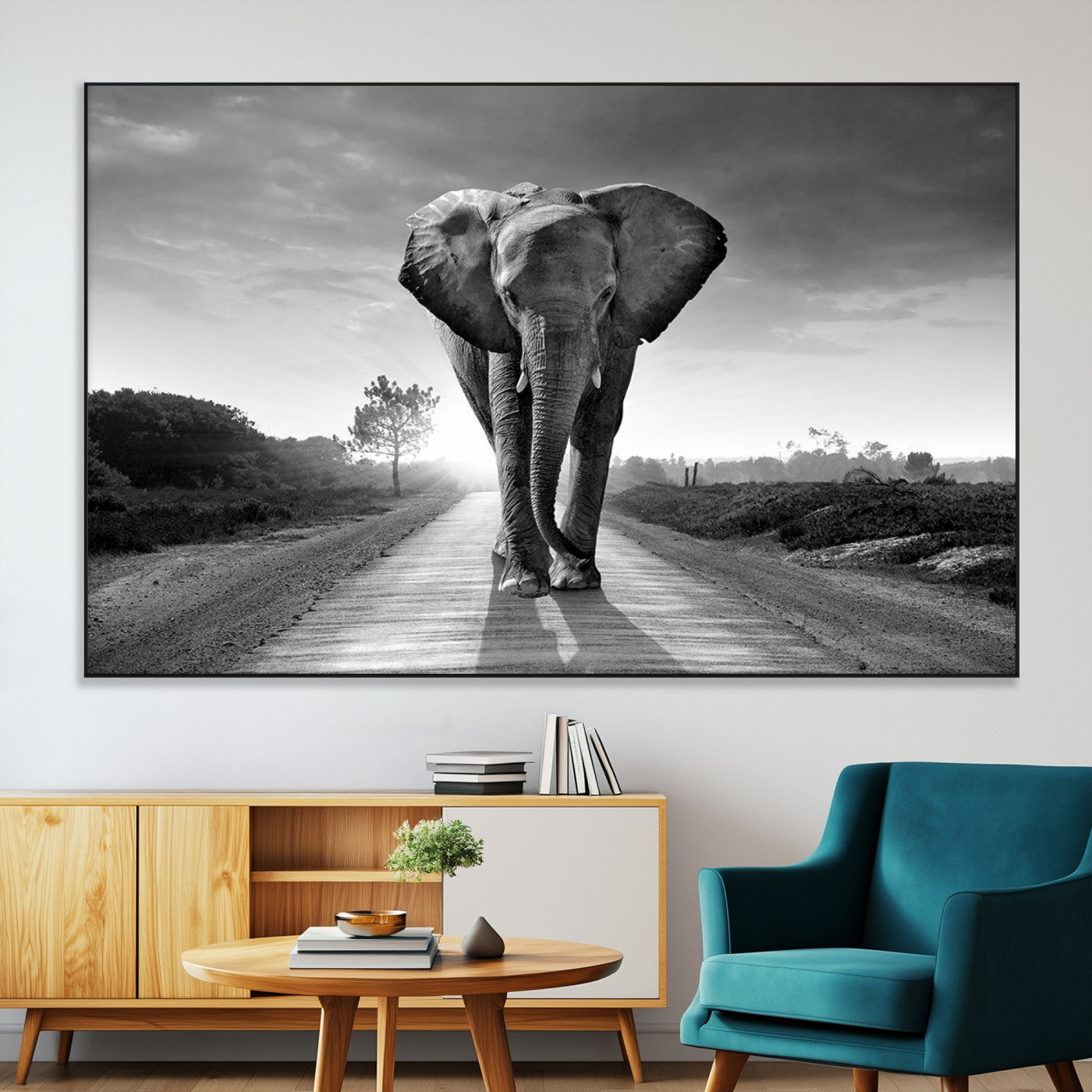 SEG-FC-51X34_Oversize - Black and White Elephant Wall Art Canvas Print