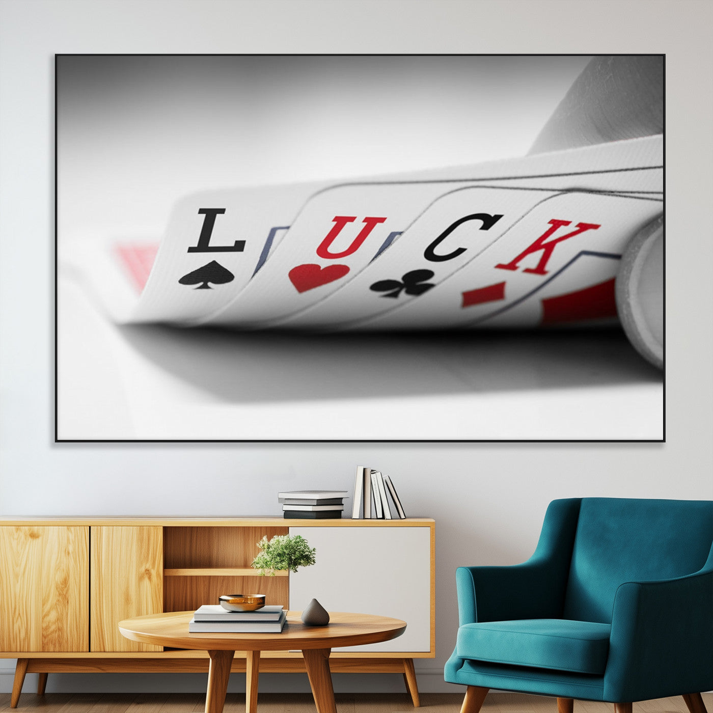 SEG-FC-51X34_Oversize - Framed Luck Poker Cards Canvas – Modern Triptych Wall Art, Ready to Hang for Game Rooms