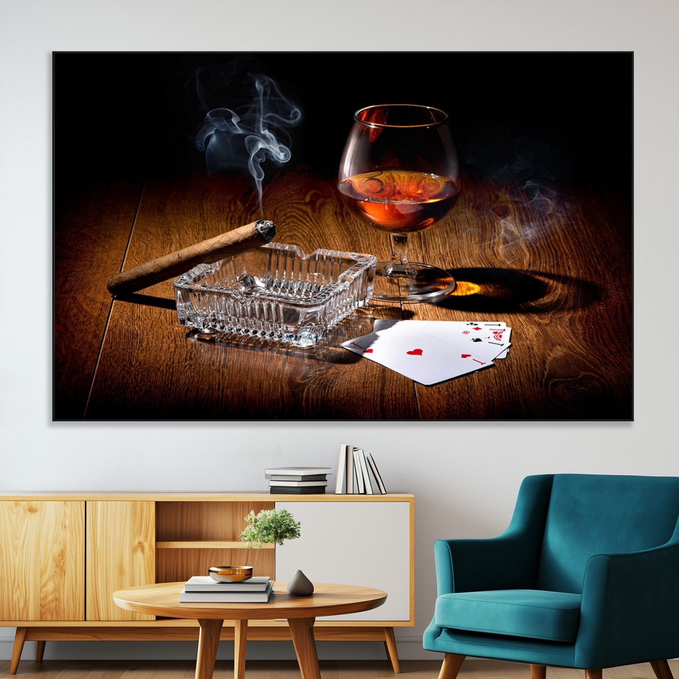 SEG-FC-51X34_Oversize - Whiskey Cigar Wall Art Canvas Print Kitchen Wall