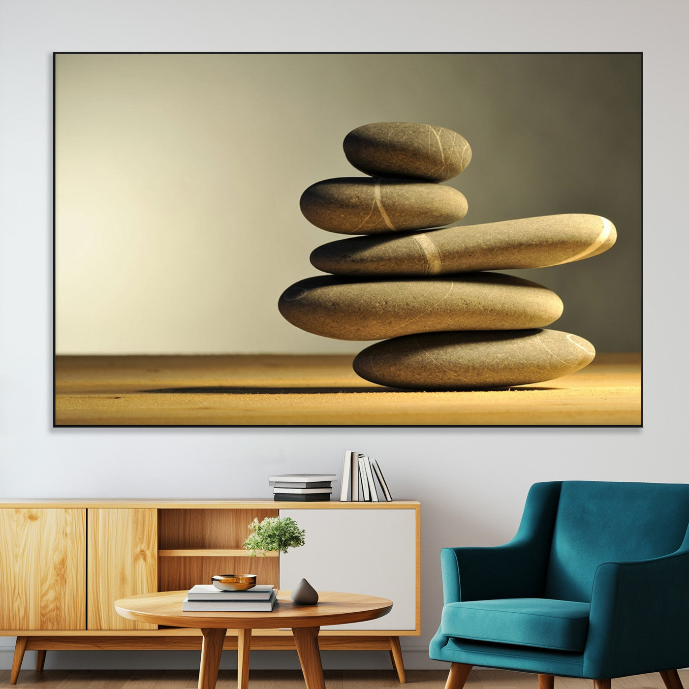 -Fluvial Zen Stones Canvas Wall Art Print