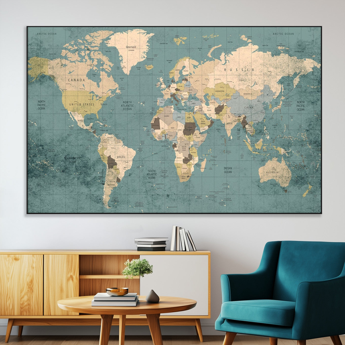 SEG-FC-51X34_Oversize - Classic World Map Wall Art Canvas Print, Framed Retro Map Art Picture Print, Vintage Atlas Perfect Rustic Explorer Decor Artwork