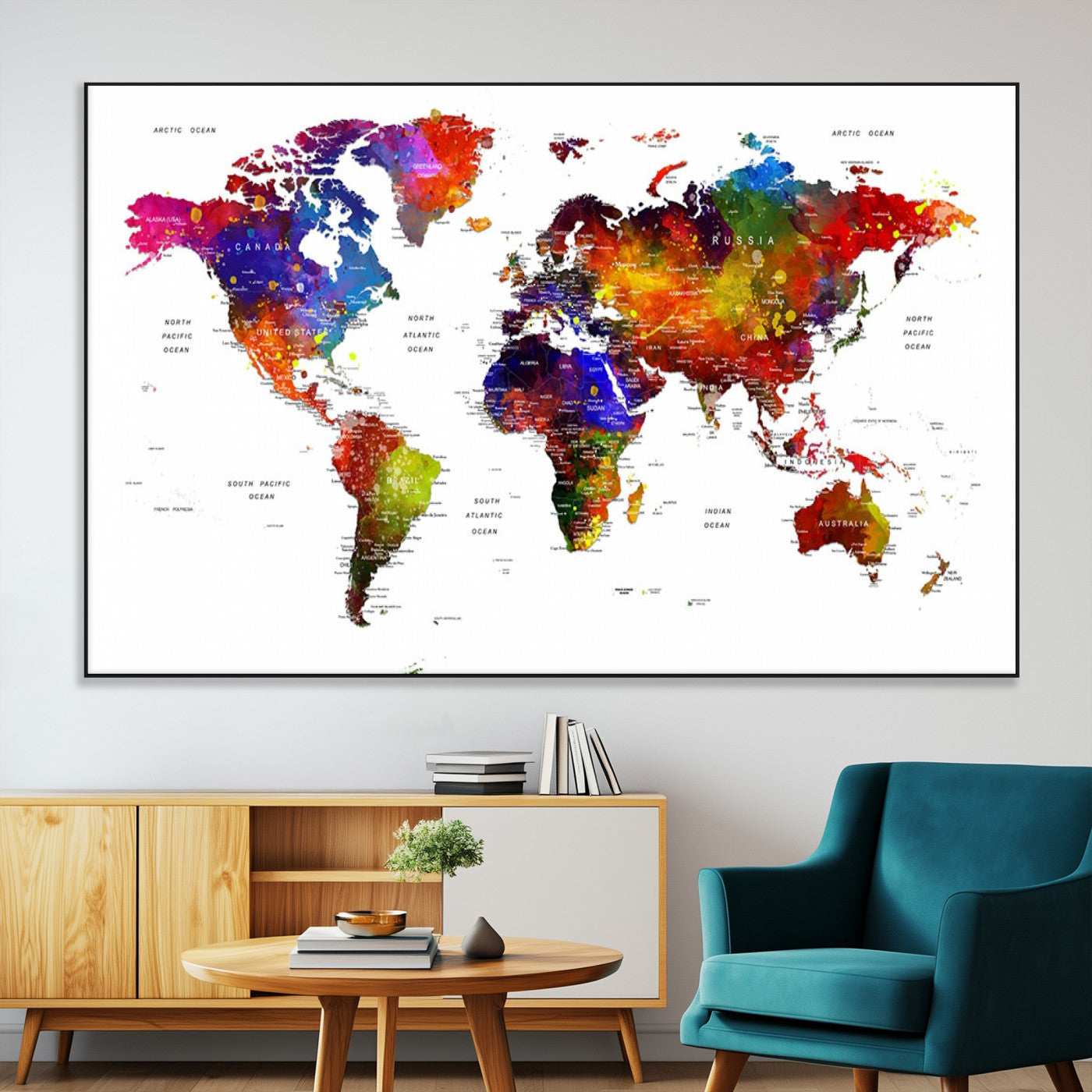 SEG-FC-51X34_Oversize - Push Pin World Map Canvas Print – Framed Wall Art for Couples to Track Their Travels – Anniversary