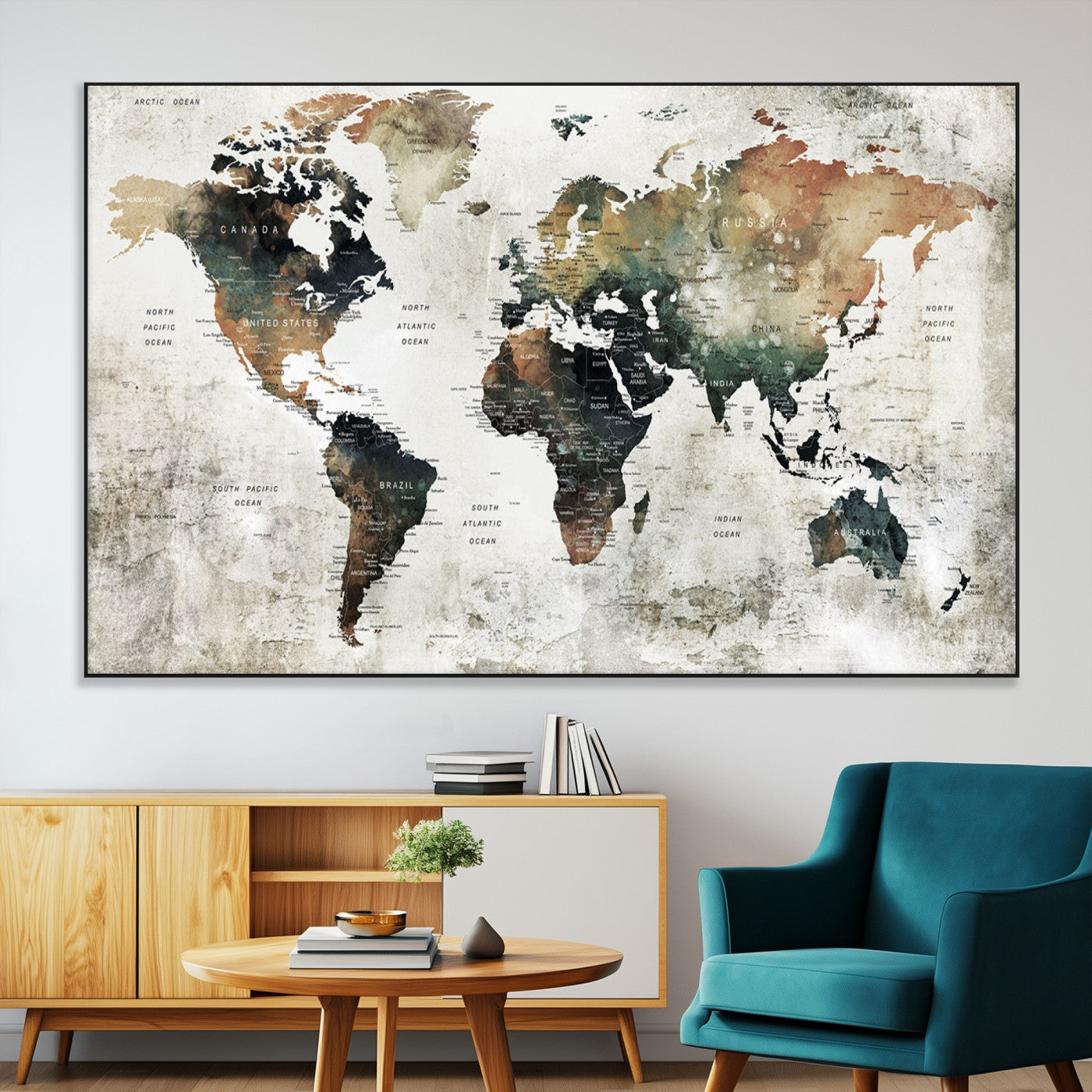 SEG-FC-51X34_Oversize - Push Pin World Map Canvas Print – Framed Wall Art for Couples to Track Their Travels – Anniversary