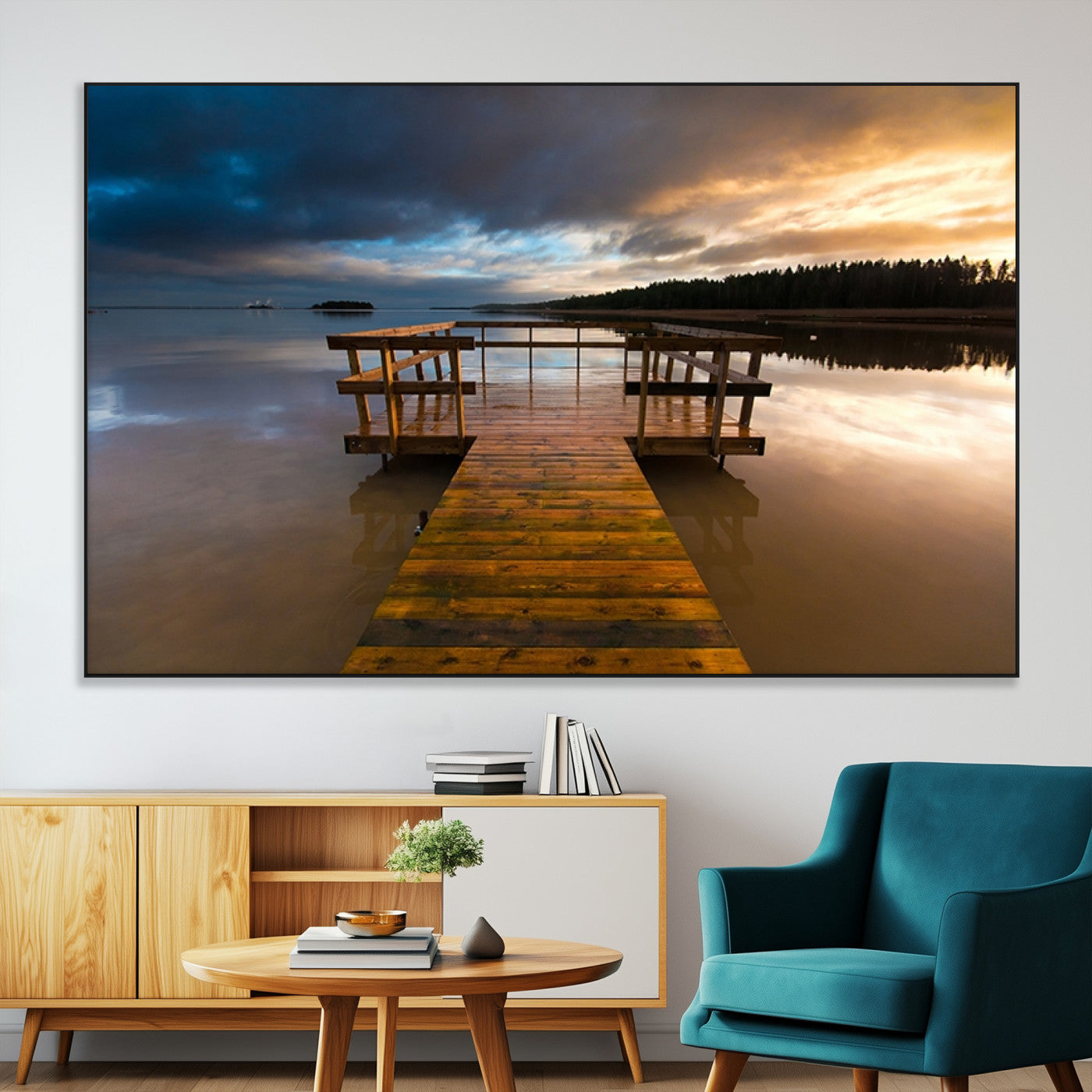 SEG-FC-51X34_Oversize - Serene Lake Pier at Sunset Canvas Print | Landscape Canvas Print | Ready to Hang and Framed Wall Art