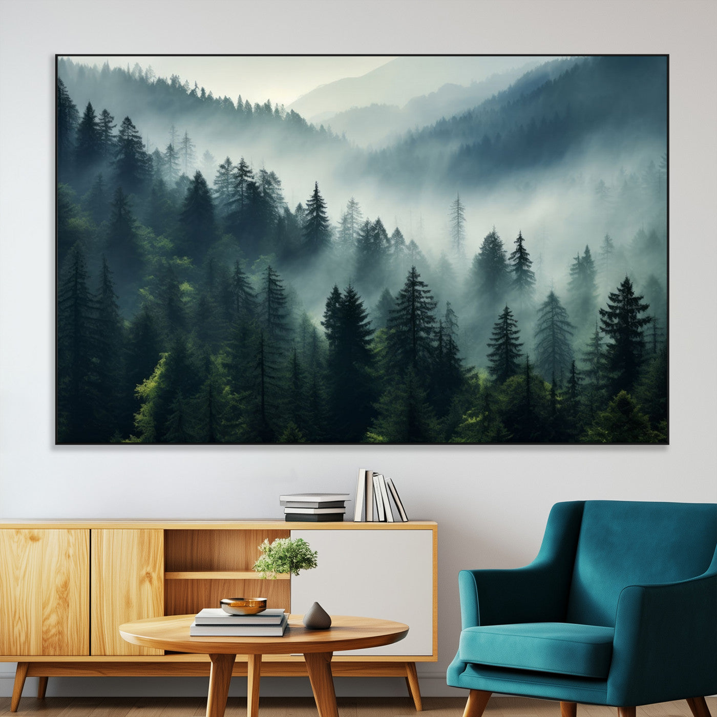 SEG-FC-51X34_Oversize - Captivating Misty Forest Wall Art Premium Canvas Print a Foggy and Serene Atmosphere Art