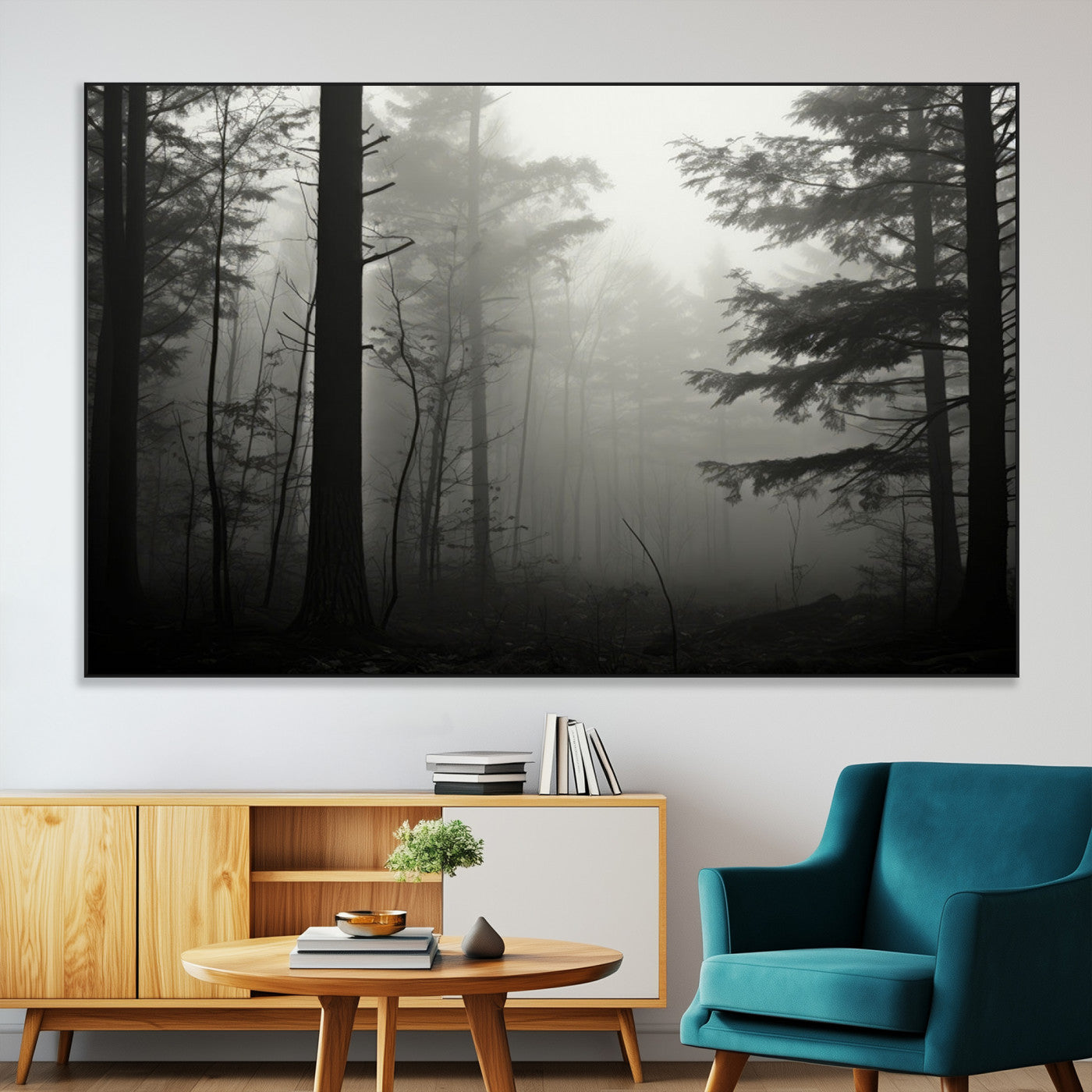 SEG-FC-51X34_Oversize - Misty Forest Wall Art Premium Canvas Print a Foggy and Serene Atmosphere - Nature Wall Art