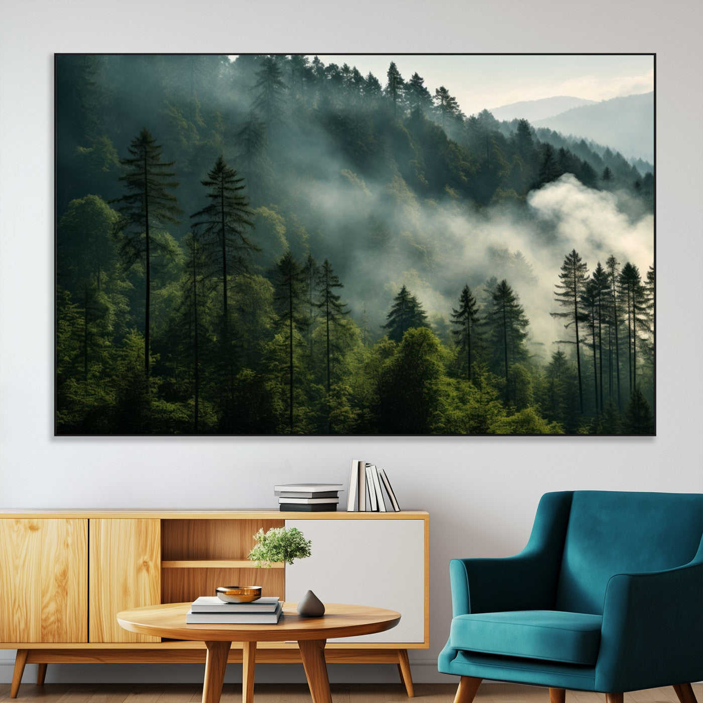 SEG-FC-51X34_Oversize - Misty Forest Wall Art Premium Canvas Print a Foggy and Serene Atmosphere
