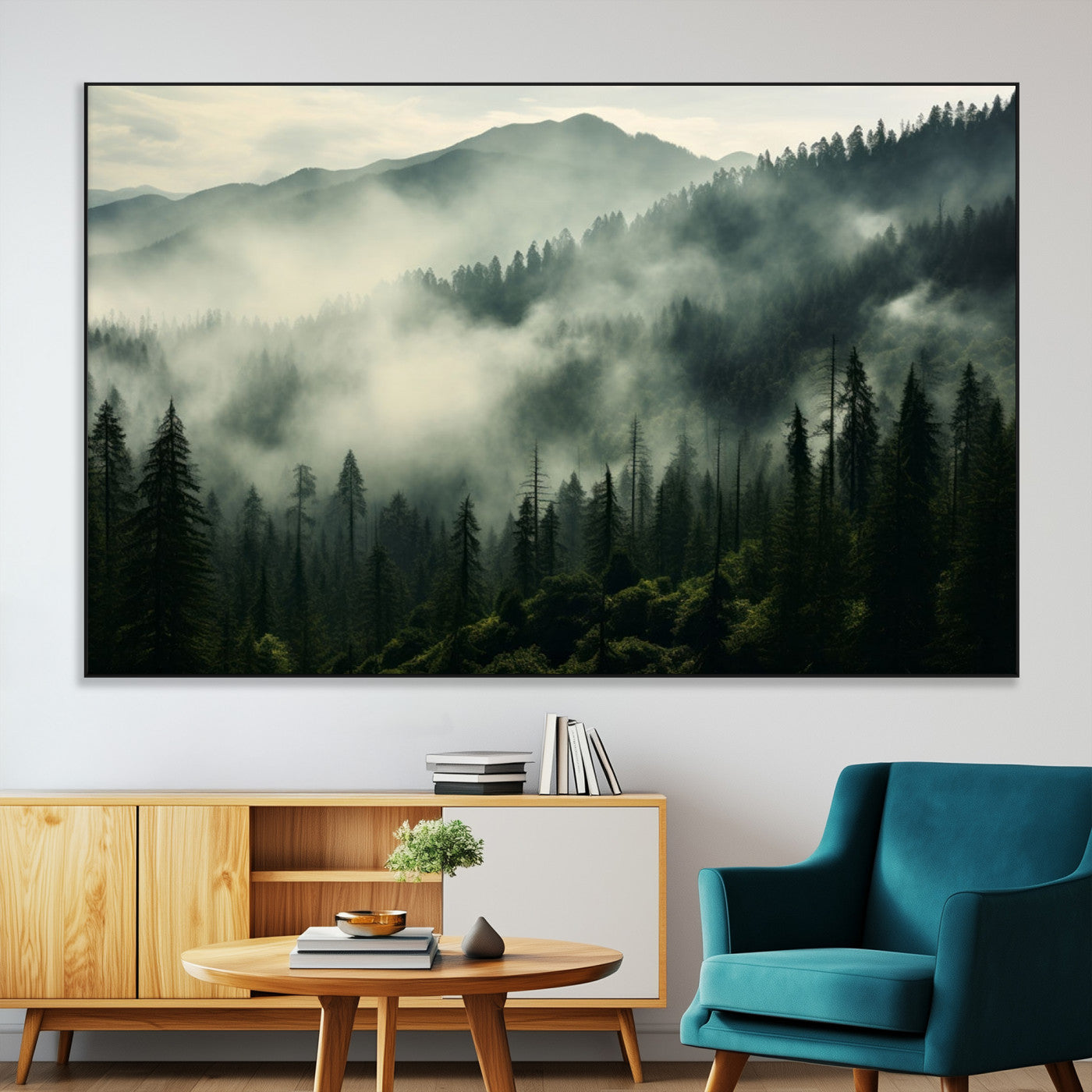 SEG-FC-51X34_Oversize - Captivating Misty Forest Wall Art Premium Canvas Print a Foggy and Serene Atmosphere