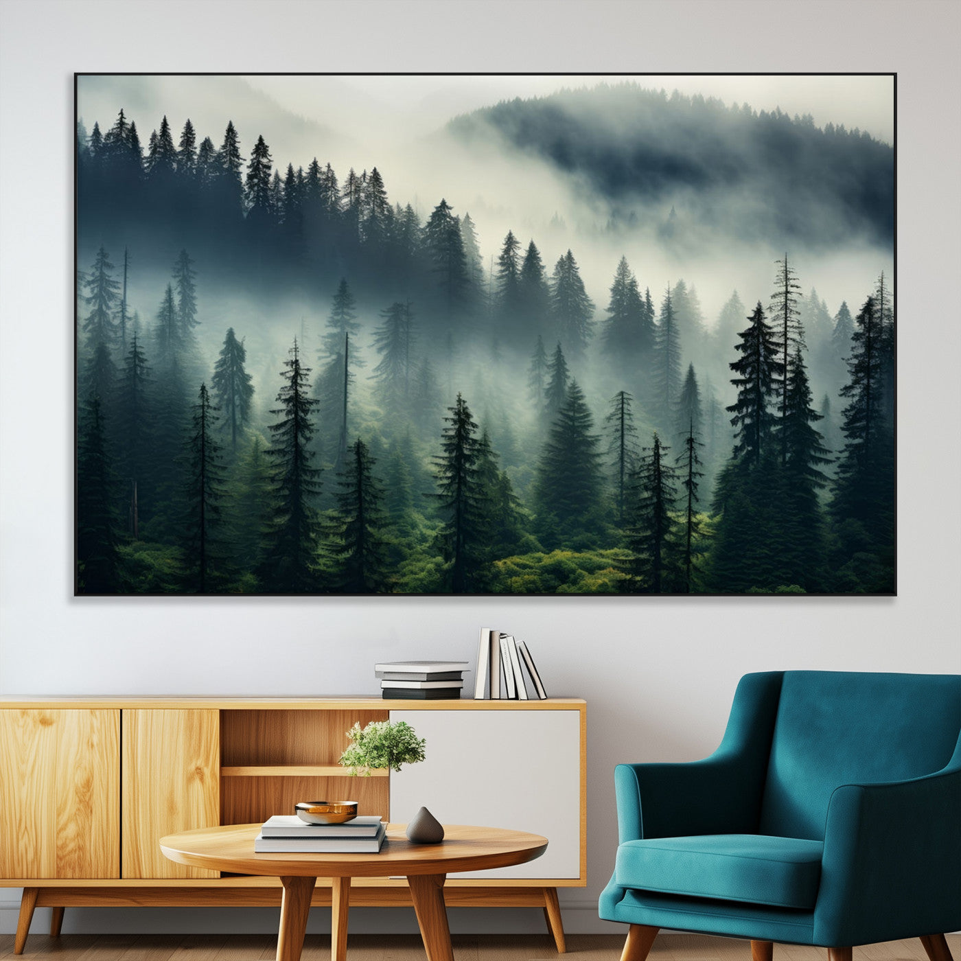 SEG-FC-51X34_Oversize - Captivating Misty Forest Wall Art Premium Canvas Print a Foggy and Serene Atmosphere