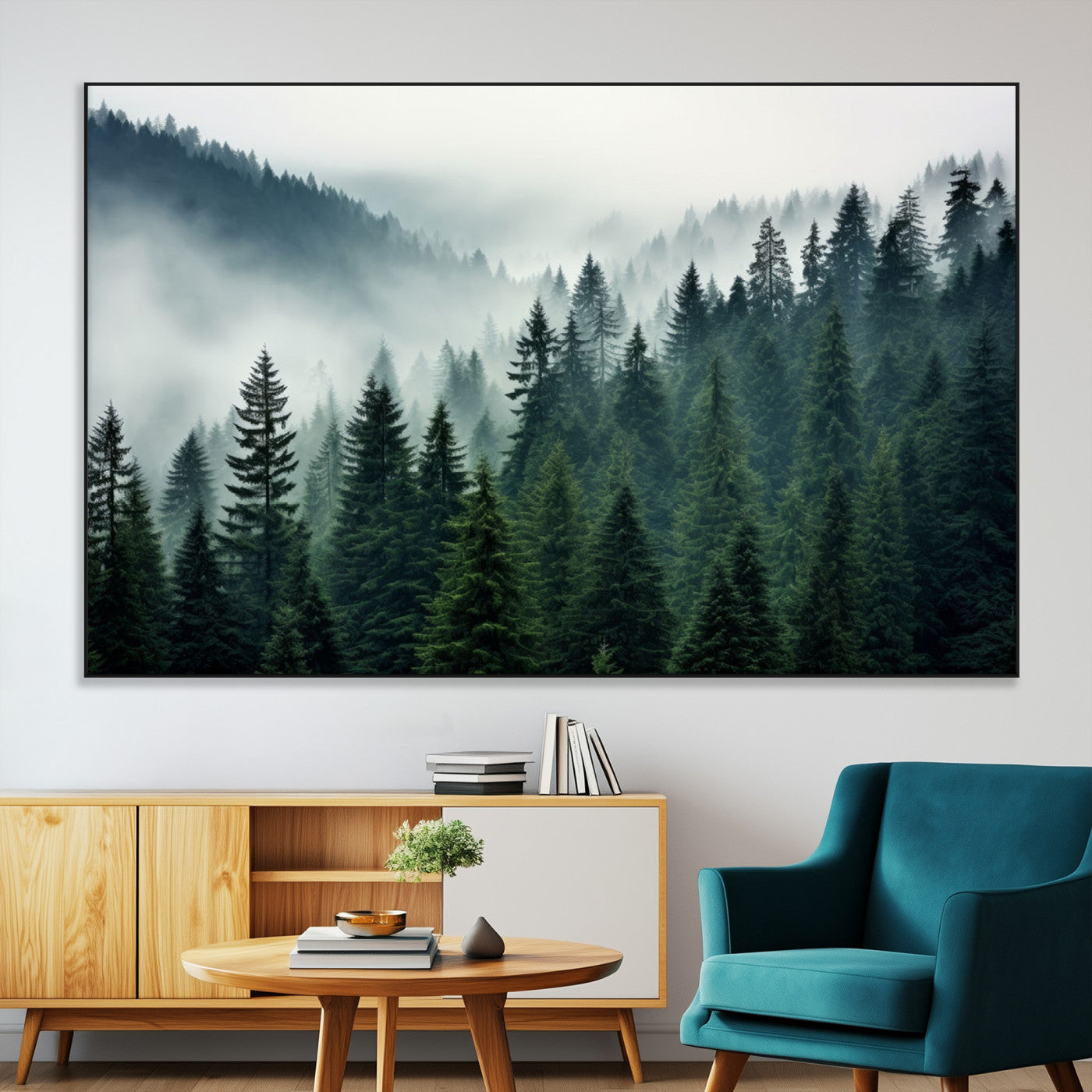 SEG-FC-51X34_Oversize - Captivating Misty Forest Wall Art Premium Canvas Print, Foggy and Serene Atmosphere Canvas Print