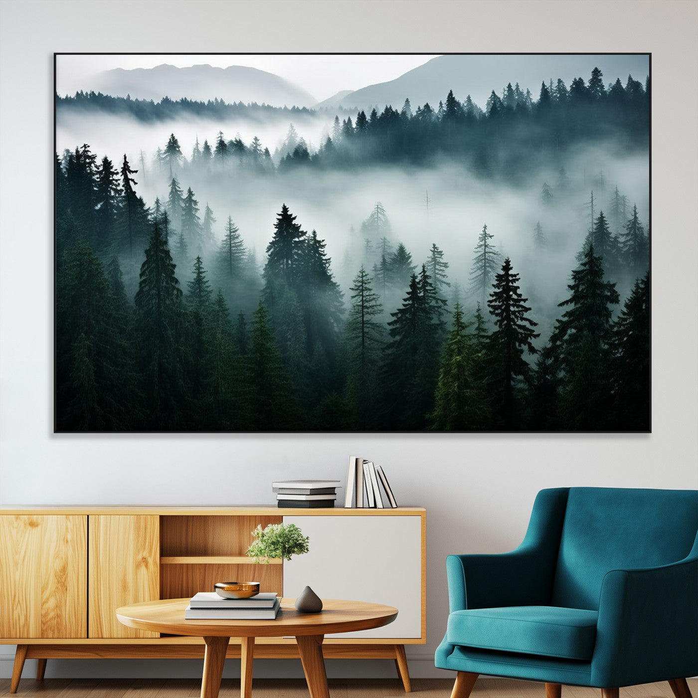 SEG-FC-51X34_Oversize - Captivating Misty Forest Wall Art Canvas, Premium Canvas Print a Foggy and Serene Atmosphere
