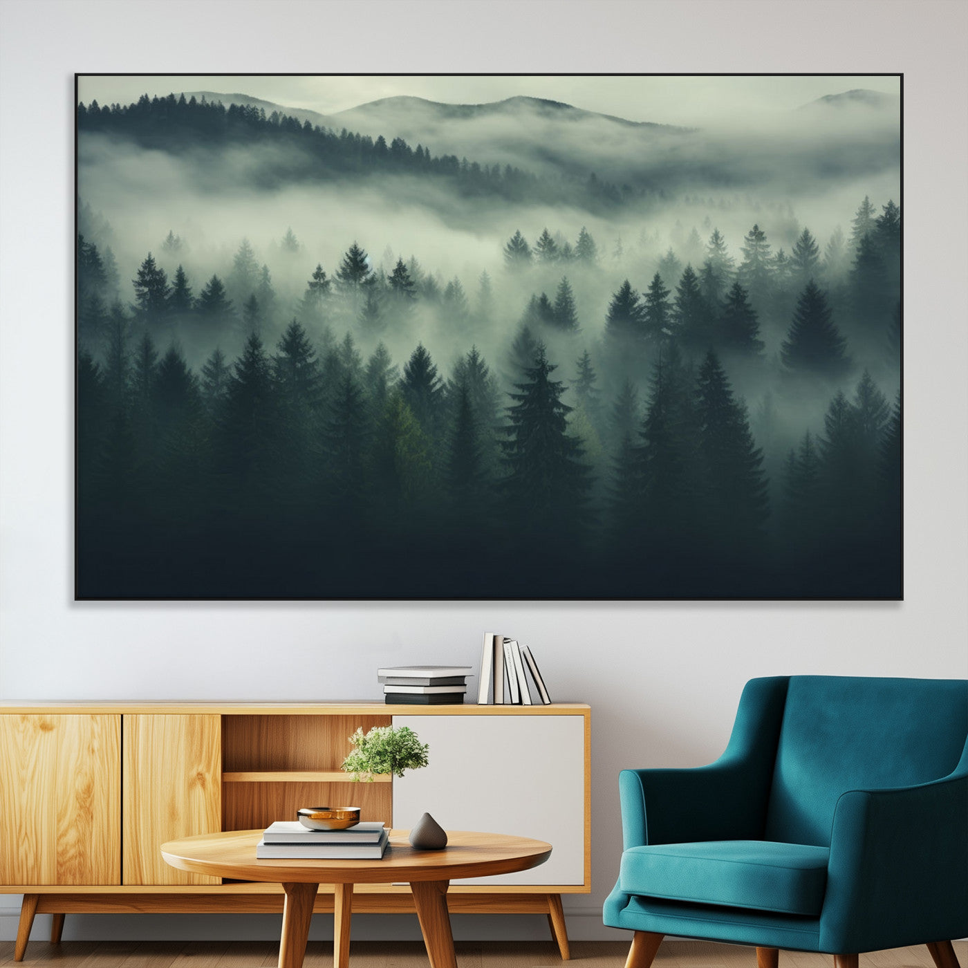 SEG-FC-51X34_Oversize - Misty Forest Wall Art Premium Canvas Print a Foggy and Serene Atmosphere