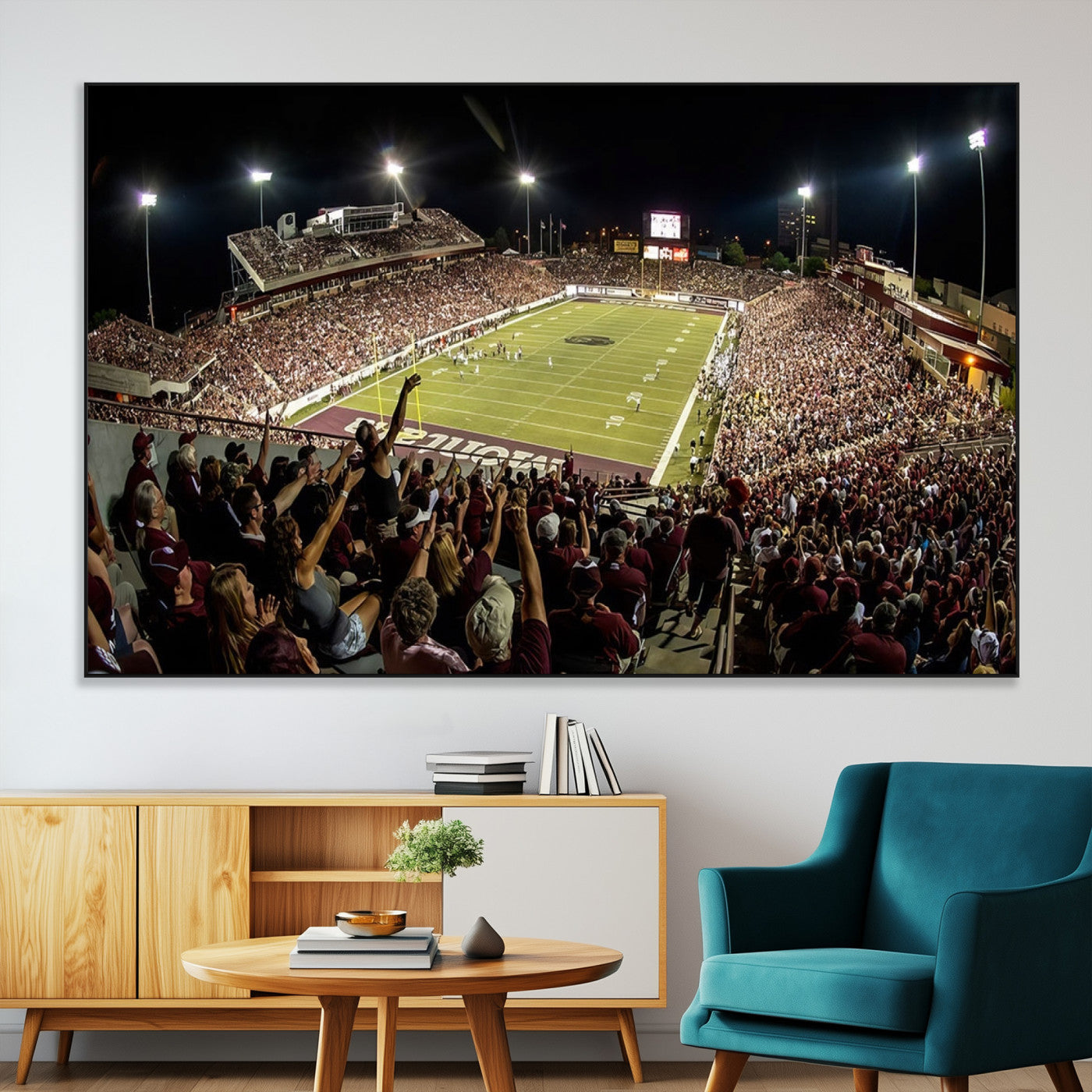SEG-FC-51X34_Oversize - Washington-Grizzly Stadium Canvas Wall Art – Exciting Game Night Atmosphere Captured in Panoramic