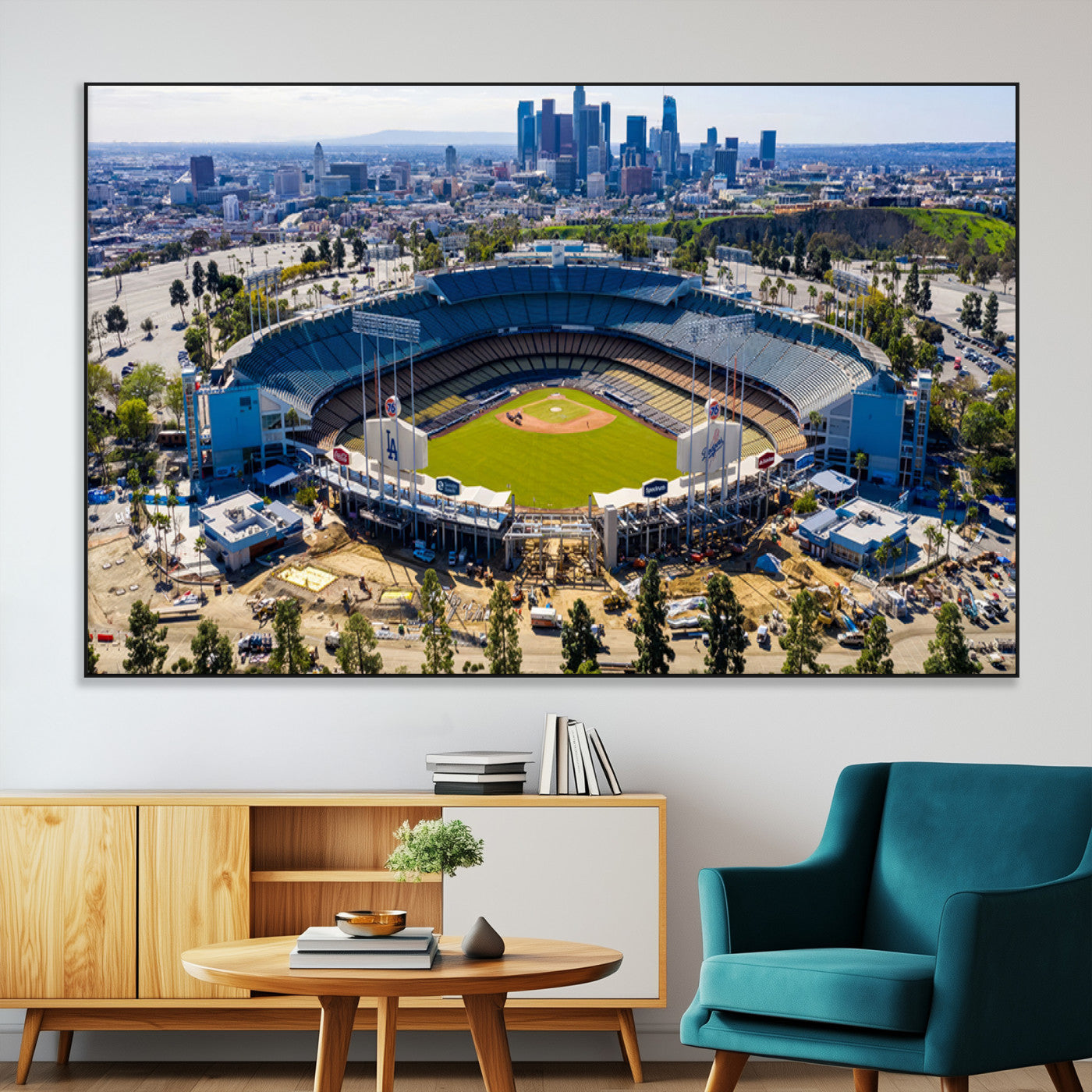 SEG-FC-51X34_Oversize - Los Angeles Dodgers Dodger Stadium Wall Art Canvas Print - MLB Baseball Stadium, Framed Los Angeles