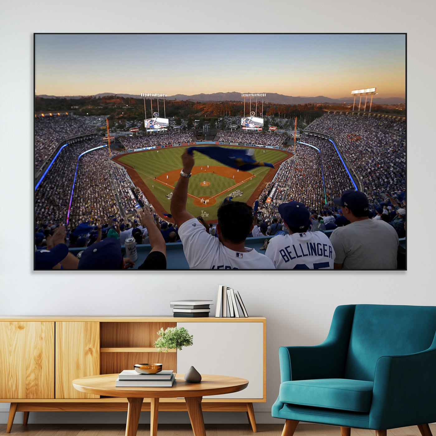 SEG-FC-51X34_Oversize - Dodger Stadium Sunset Game Triple Canvas Wall Art - Los Angeles Dodgers MLB Match