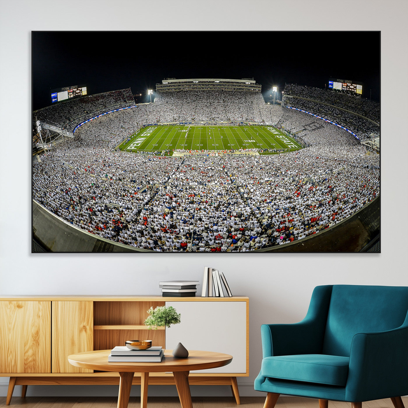 SEG-FC-51X34_Oversize - Beaver Stadium Night Game Triple Canvas Wall Art - Penn State Nittany Lions Football Match
