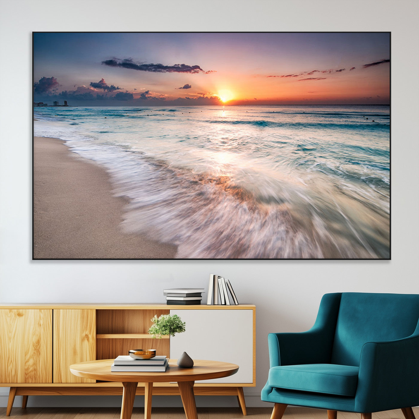 SEG-FC-51X34_Oversize - Sunset Beach Wall Art – Soothing Coastal Landscape, Ready to Hang for Tranquil Home Decor
